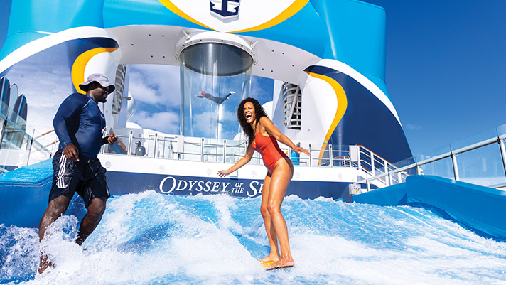 Surf's up at the onboard surf simulator, FlowRider. 