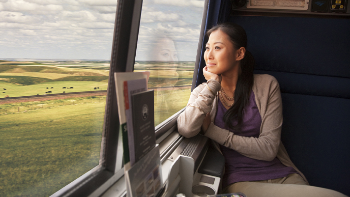 Enjoy stunning views from the Viewliner Roommette aboard an Amtrak Vacations train.