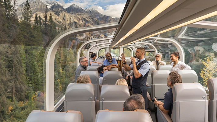 Discover remarkable views in the glass-domed GoldLeaf Service rail car. 