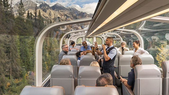 Discover remarkable views in the glass-domed GoldLeaf Service rail car.