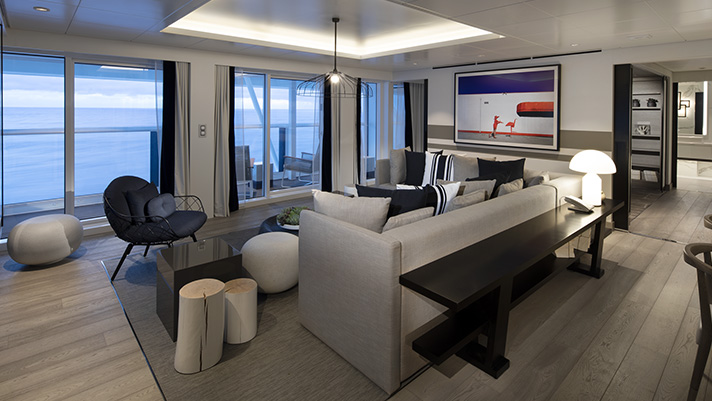 Experience ultimate luxury in the spacious Penthouse Suite onboard Celebrity Edge class ships.