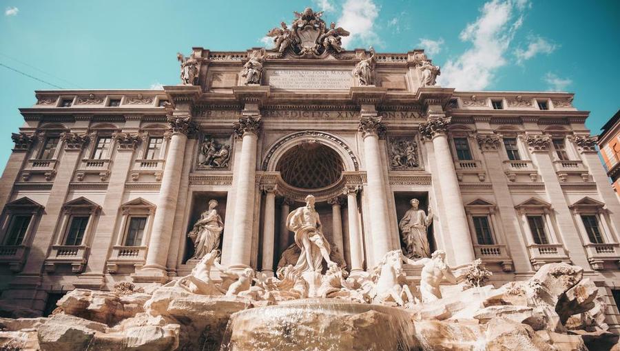 A view of the Tevi Fountain in Rome, Italy.