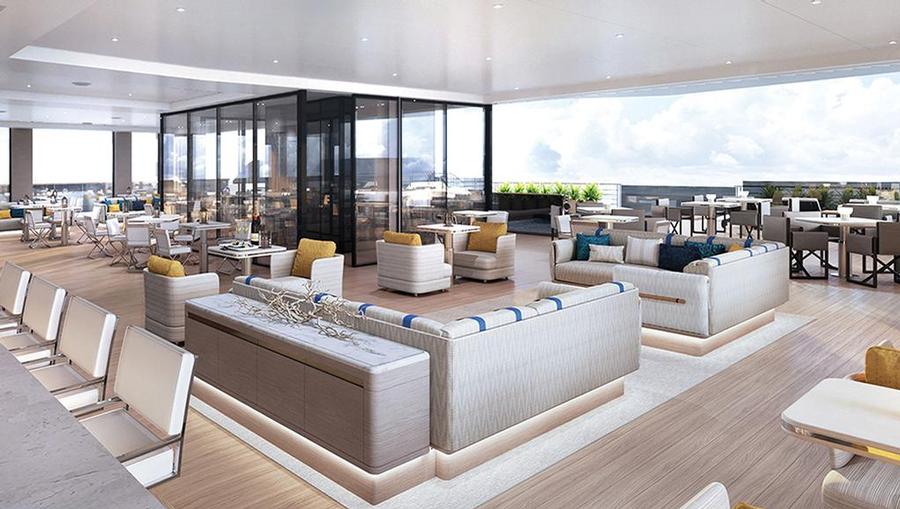 A yacht bar with open space and seating.