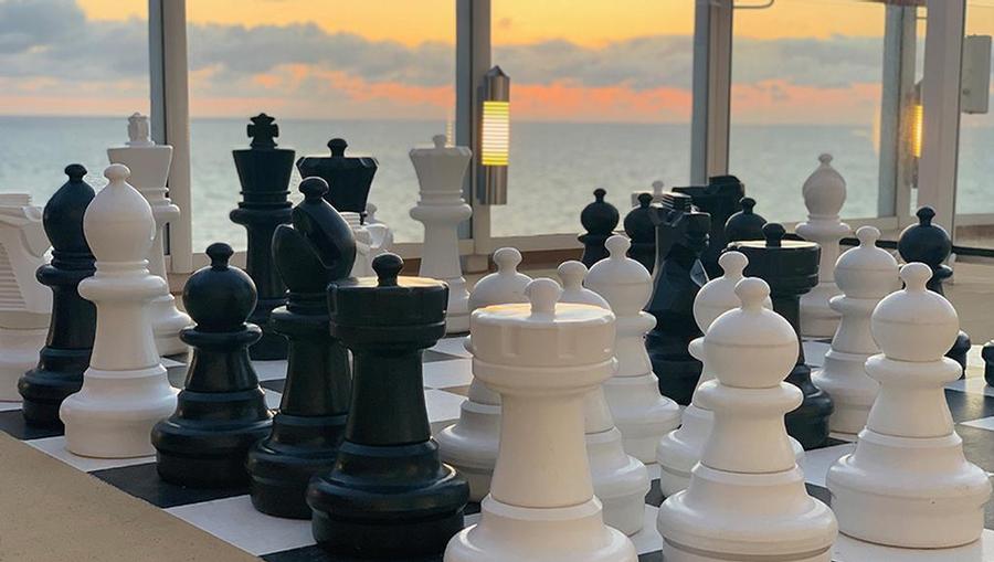 A view of the outdoor giant chess set onboard Norwegian Joy.