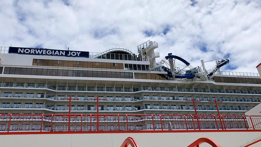 An exterior shot of the Norwegian Joy ship.