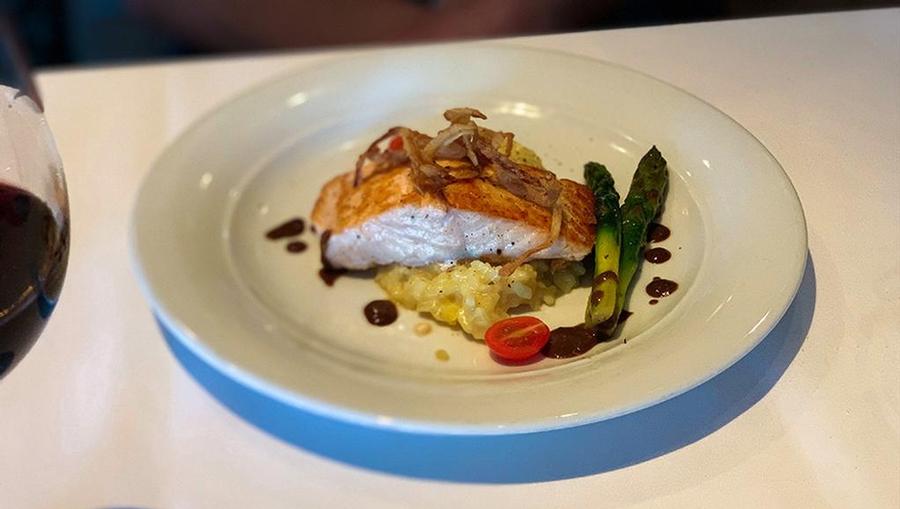 A salmon dish at one of the main restaurants onboard Norwegian Joy.