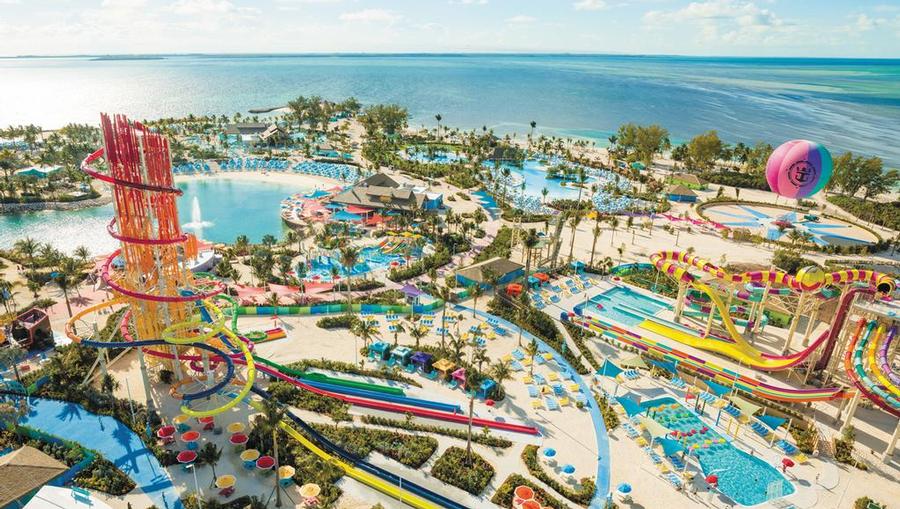 Aerial view of Royal Caribbean's private CocoCay Island