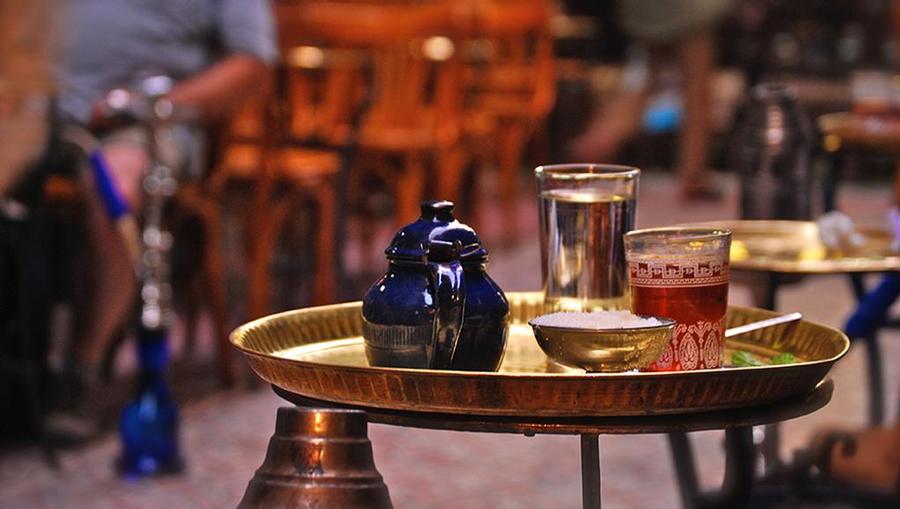 A traditional Egyptian tea set up at Khan Al Kahlili in Egypt.