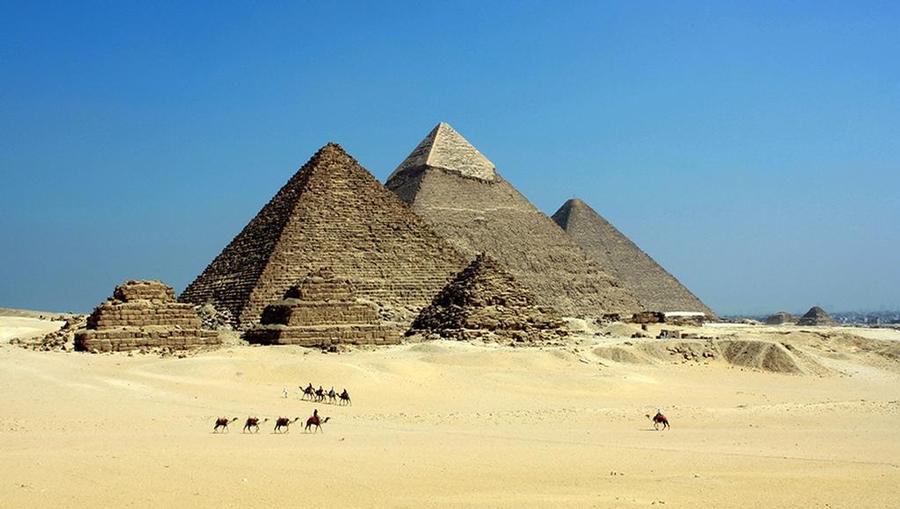 A view of the Pyramids of Giza in Egypt.