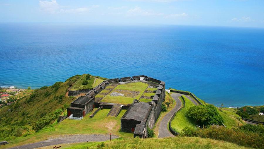 An aerial view of the Brimstone Hill Fortress in Basseterre, St Kitts.