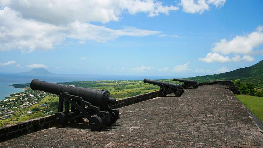 A view of a canon from the Brimstone Hill Fortress in Basseterre, St Kitts.