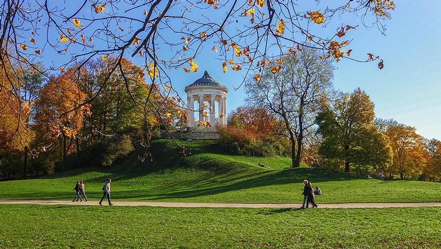 Monopteros at in Munich that affords stunning views of the English Garden.